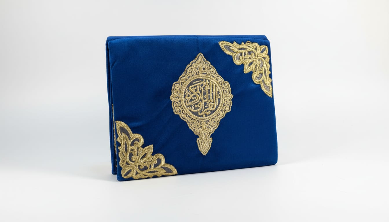 Blue Velvet Embroidered Quran Ghilaf (Cover Only)