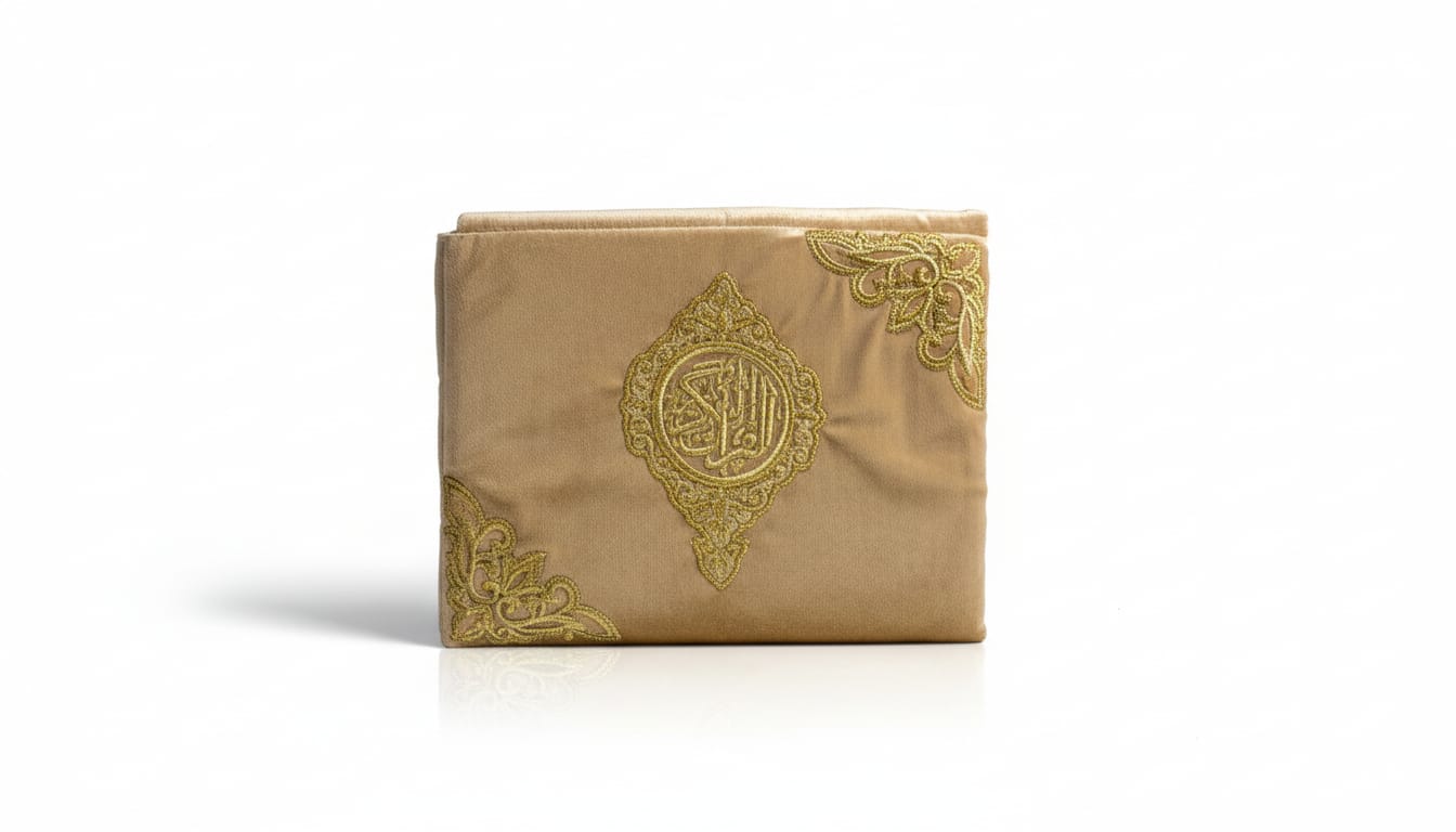 Beige Velvet Embroidered Quran Ghilaf (Cover Only)