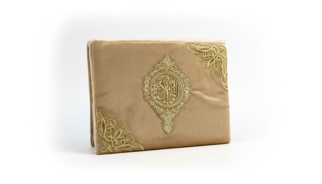 Beige Velvet Embroidered Quran Ghilaf (Cover Only)