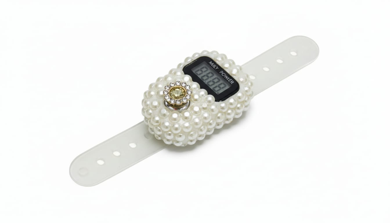 Fancy Stone Digital Counter Tasbih | White Rabt Version